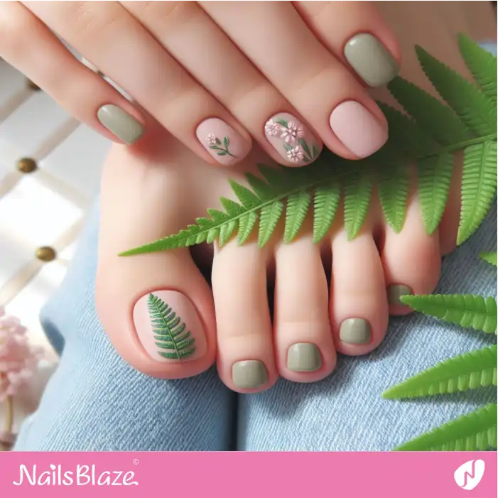 Cute Fern Leaf Toenails | Nature-inspired Nails - NB1566